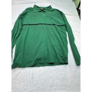 Polo Ralph Lauren Shirt Mens Xl Green Navy Stripe Logo  Long Sleeve Sporty Vinta